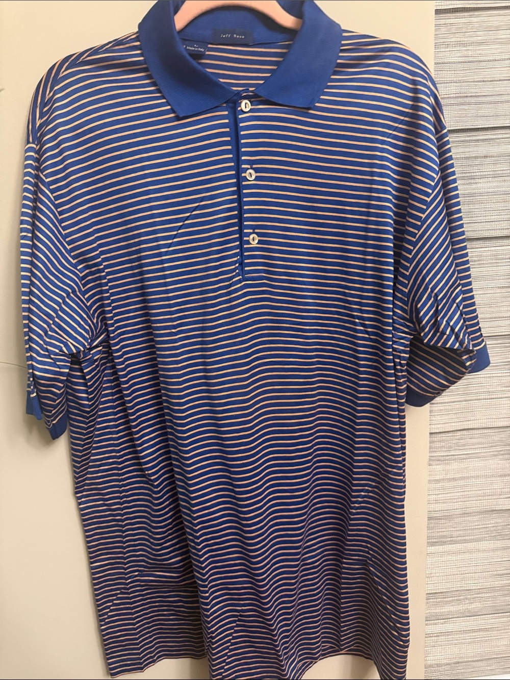 Jeff Rose cotton golf made in Italy Blue Striped Polo Shirt size L